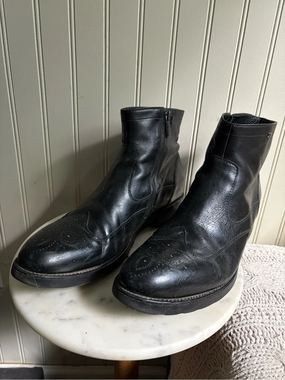 Dino Bigioni Black Leather Wingtip Chelsea Boots Men’s 11.5 Classic Designer EUC